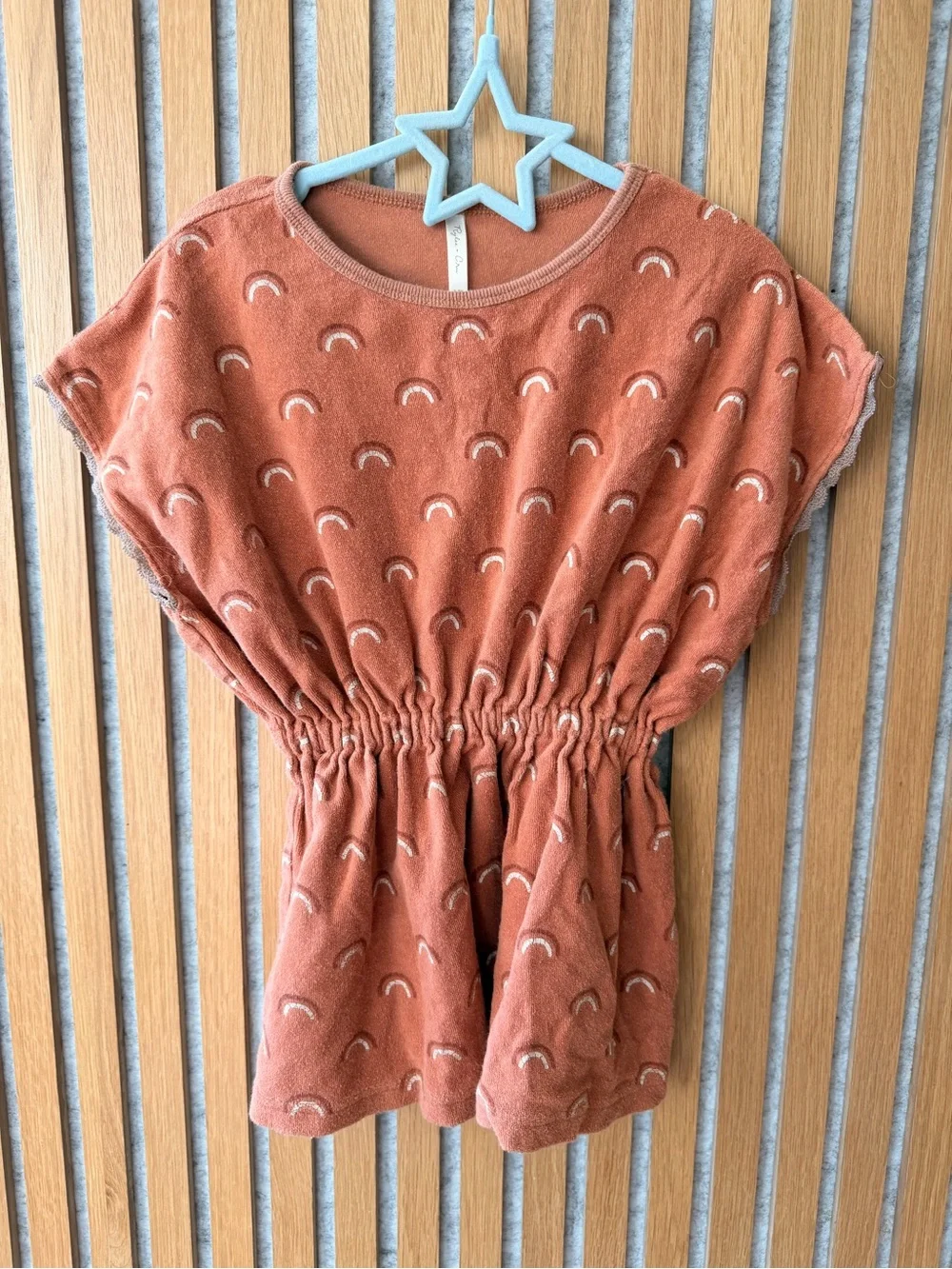 Rylee & Cru Rust Orange Elastic Waist Swim Coverup with Rainbow Print